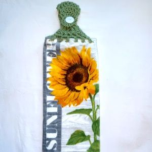 Hand Crafted Crochet Top Sunflowers Hanging Kitchen or Bathroom Hand Towel